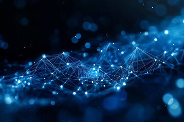Poster - Abstract blue glowing polygonal space with connecting lines