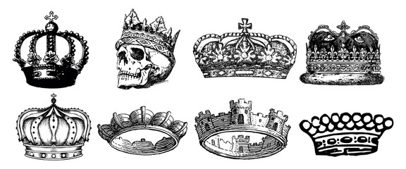 Wall Mural - illustration of six vintage crowns, each with unique designs. the crowns vary in style, showcasing i