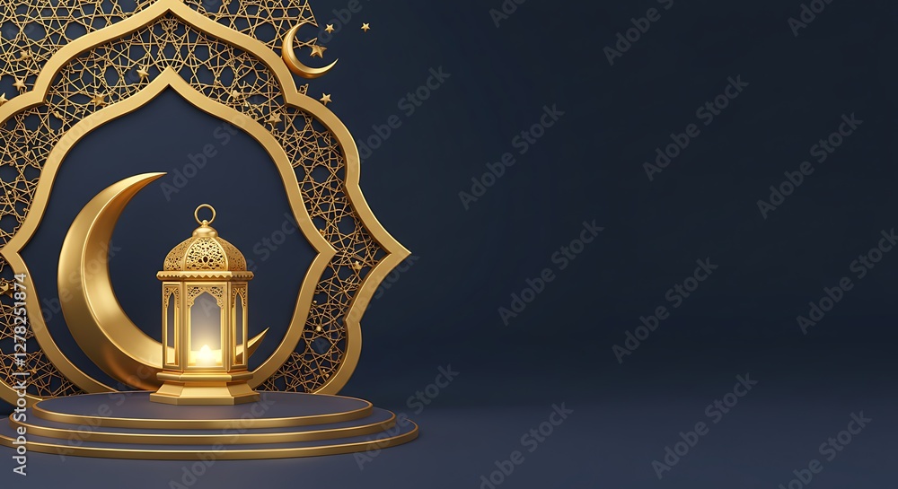 Islamic decoration background with lantern and crescent moon luxury ...