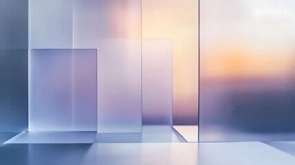 Aufkleber - Striking abstract composition featuring a minimalist geometric architectural display with clean lines transparent surfaces and a luminous gradient lighting effect