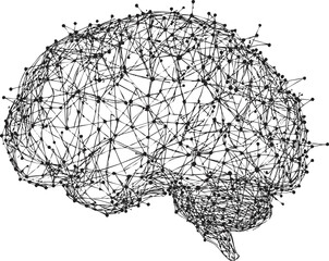 Abstract wireframe brain illustrating digital neural network concept.