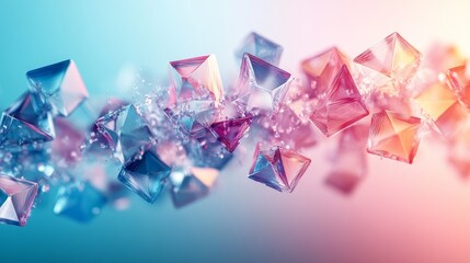 Wall Mural - translucent floating crystals shine brightly with vibrant coloration and reflections