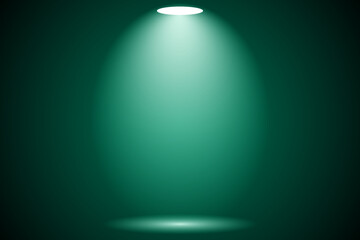 Wall Mural - green spotlight studio room or stage background, 3d empty soft smooth blur backdrop like in a room w