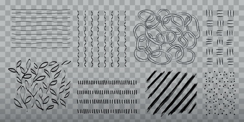 Wall Mural - abstract black line patterns on a pink background. patterns include wavy lines, loops, leaves, and d