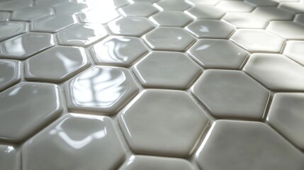 Wall Mural - The glossy white hexagonal tiles form an interesting pattern together