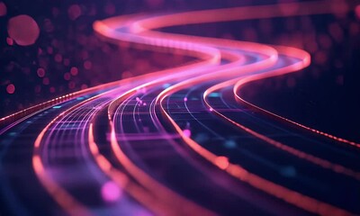 Wall Mural - abstract digital path glowing, dark background, data flow, tech concept