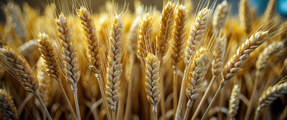 Wall Mural - Golden Wheat Ears in Field Ready for Harvesting Symbolizing Agriculture and Food Production