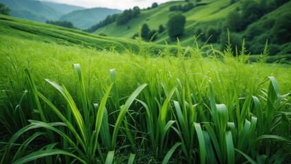 Poster - Lush Green Grass Fields with Rolling Hills in Scenic Landscape Undersoft Natural Light