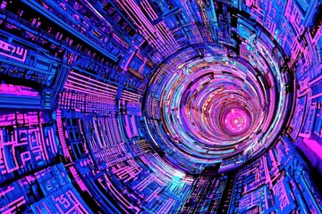 Wall Mural - colorful abstract 3d spiral with neon lines and digital patterns