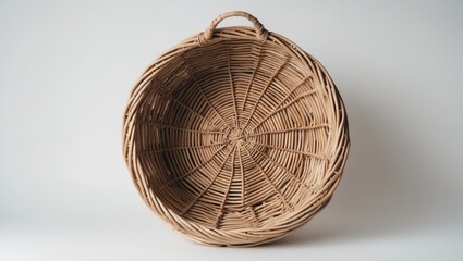 Canvas Print - Handmade Wicker Basket with Circular Design Isolated on White Background for Home Decor and Storage Use