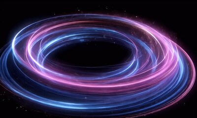 Wall Mural - glowing neon rings swirl, dark background, abstract art, digital design