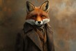 © julija - anthropomorphic red fox character portrait in vintage tweed jacket, detailed fur texturing, warm lighting, painterly style with realistic details