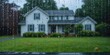© The 2R Artificiality - Raindrops on window with a blurred house in background creating a serene atmosphere and empty space for text integration