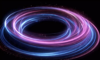 Wall Mural - glowing neon rings swirl, dark background, abstract art, digital design
