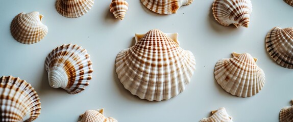 Canvas Print - Exquisite Collection of Assorted Sea Shells Isolated on a Clean White Background for Coastal and Marine-Themed Projects