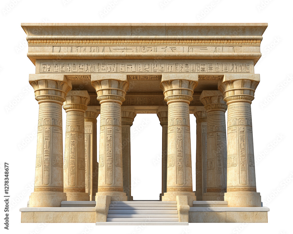 Ancient Egyptian temple with massive stone columns and hieroglyphs ...