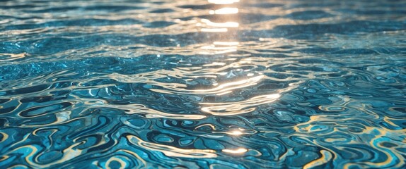 Canvas Print - Mosaic bottom of a swimming pool reflecting sunlight with rippling water creating a serene and relaxing aquatic atmosphere.