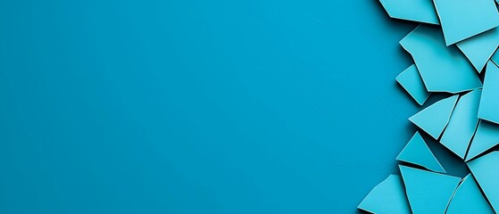 Wall Mural - bright turquoise background with overlapping, partially torn paper shapes, creating a modern and art