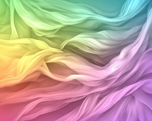 Wall Mural - flowing, colorful fabric creates a soft, wavy texture, blending pastel hues that evoke a dreamy, eth