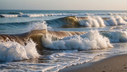 Canvas Print - Gentle Ocean Waves Breaking on Shoreline During Peaceful Morning Light