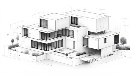 Fototapete - Modern architectural design featuring multiple levels and large windows