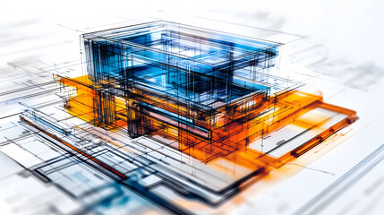 Fototapete - Abstract architectural design with layered transparent elements