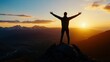 © Ghiska - Man celebrates sunset peak victory, mountain vista