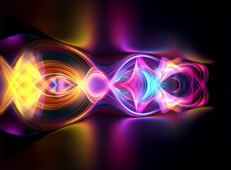 Wall Mural - abstract glowing waves of vibrant colors flow and intertwine against a dark backdrop, creating a mes
