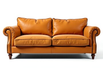 Wall Mural - Rich brown leather  sofa isolated on white background