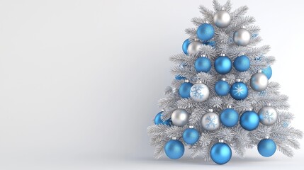 Wall Mural - Decorative blue and silver christmas tree indoor setting festive decor minimalist style close-up view