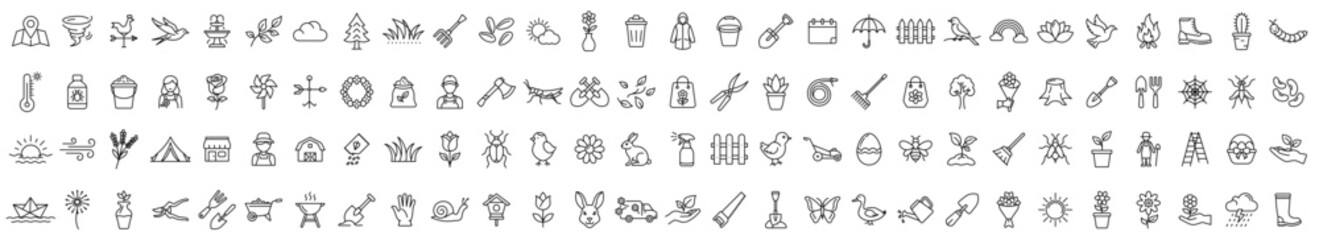 Wall Mural - spring icons. big set of 112 thin line icons. editable stroke. vector illustration
