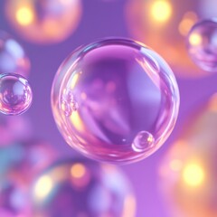 Poster - Abstract Bubbles Floating in a Gradient Purple and Orange Background: Modern, Ethereal, and Dreamlike Composition