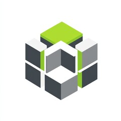 Aufkleber - Abstract Geometric Design: Assembled Cubes with Lime Green Highlight, Modern Isometric Structure