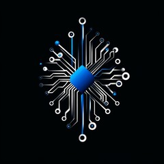 Leinwandbilder - Abstract Tech: Detailed illustration of a futuristic circuit board with a central blue chip and interconnected elements.
