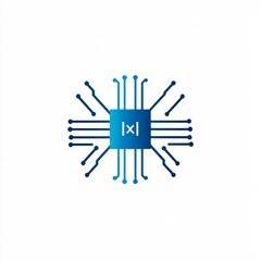 Fototapete - Blue Gradient Circuit Board Illustration with |x| Symbol for Technology or Data Solutions Theme
