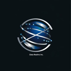 Poster - Data Realms Inc. Logo: A futuristic globe design with interconnected networks and a modern, clean aesthetic on dark background