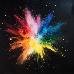 Poster - Explosion of Rainbow Colors: A Vibrant Powder Paint Burst Against a Dark Backdrop Creates a Dynamic Abstract Composition