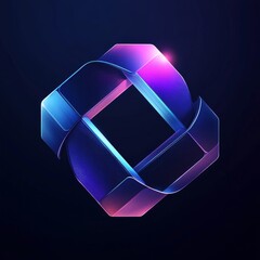 Poster - Futuristic Abstract Square Knot: A Gleaming 3D Render with Blue and Pink Gradient on Dark Background