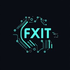 Leinwandbilder - FXIT Logo Concept in Futuristic Circuit Design: A Neon-Lit Technological Illustration on Black Background.