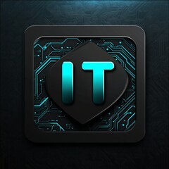 Aufkleber - IT Logo on Dark Futuristic Tech Background with Circuit Board Design, Glowing Lines, and Modern Aesthetic