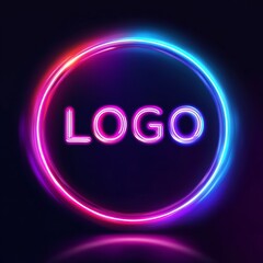 Aufkleber - Neon Logo Sign with Colorful Ring Border, Modern Design for Branding and Presentation.