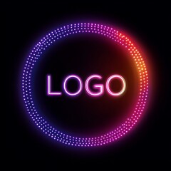 Aufkleber - Neon Logo Sign with Glowing Circle Border and Vibrant Color Gradient on a Dark Background