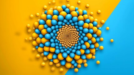 Wall Mural - colorful abstract arrangement of spherical shapes in blue and yellow, creating a dynamic and vibrant