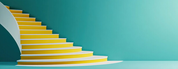 Poster - Modern Spiral Staircase with Bright Yellow Steps and Aqua Wall