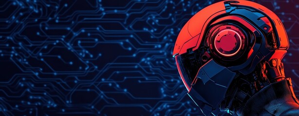 Leinwandbilder - Futuristic Robot Head Design with Cyber Circuit Background