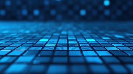 Fototapete - Blue Mosaic Pattern Background with Glowing Tiles and Depth Effect