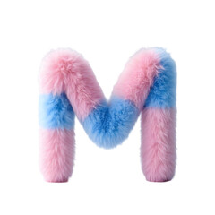 Wall Mural - A cozy 3D letter  '      M     ' covered in soft, fluffy fur, resembling a plush toy. The texture i