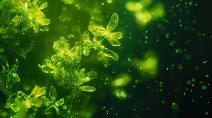 Poster - Close-Up View of Green Leaves with Ethereal Sparkles in Nature