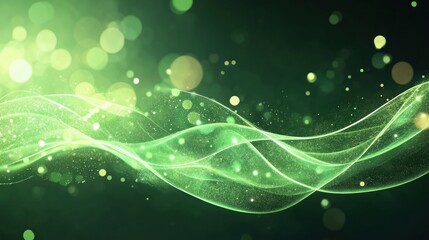 Poster - Ethereal Green Waves with Bokeh Effect and Soft Light Background