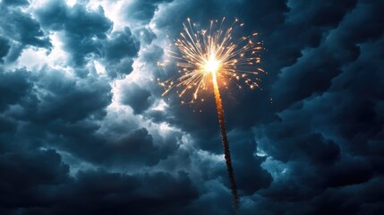 Wall Mural - firework exploding in the sky against a backdrop of clouds, great for stock photos and illustrations